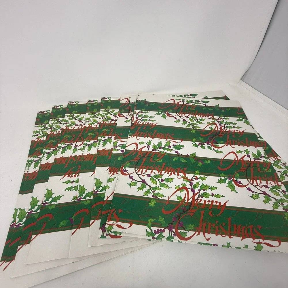 Vintage Christmas Wrapping Paper Gift Wrap - Green & White Stripes 10 - 19